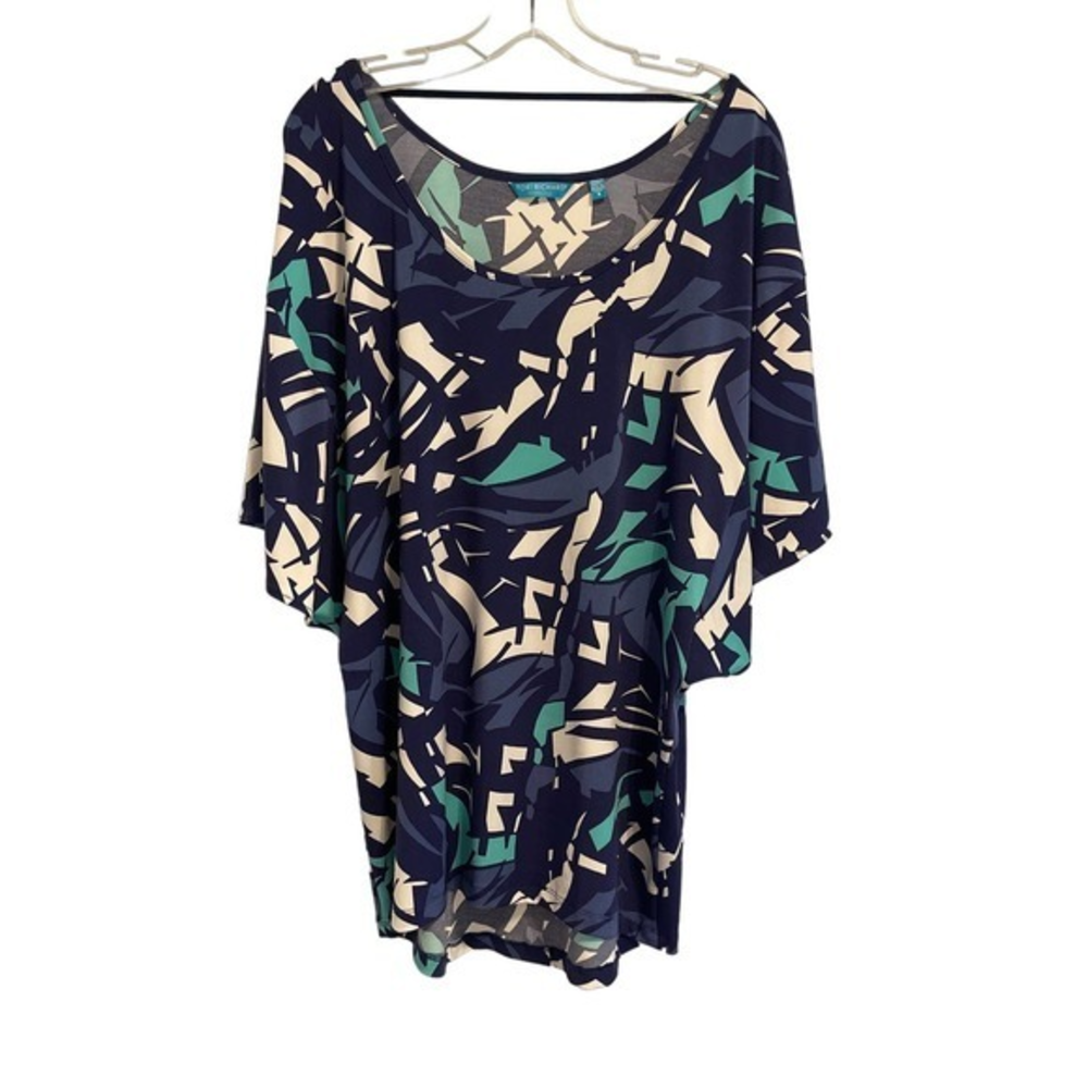 Tori Richard Honolulu Women Blue Abstract Dolman Sleeve Top 4309 9672 Small